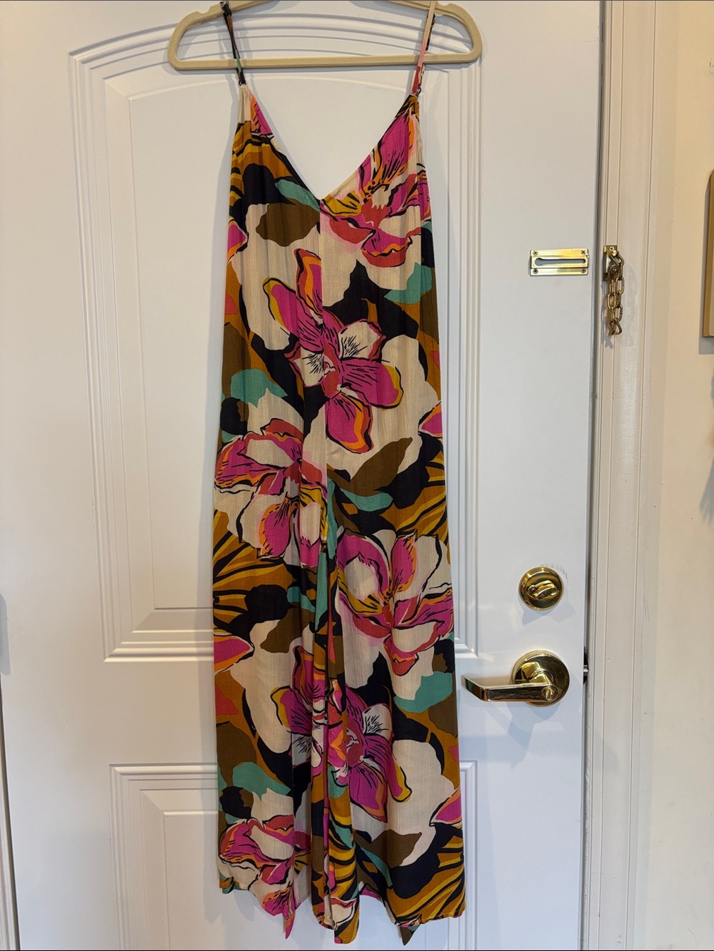 Billabong Pink Floral Wide-Leg Spaghetti-Strap Jumpsuit